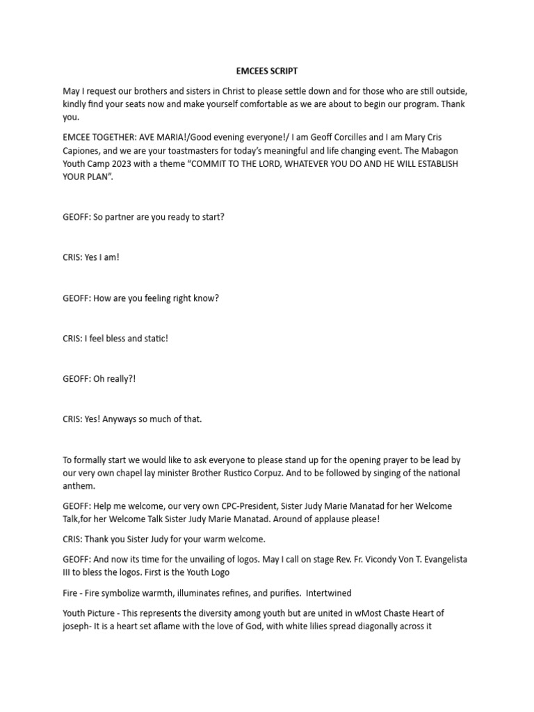 Emcee Script | PDF | God | Mary, Mother Of Jesus