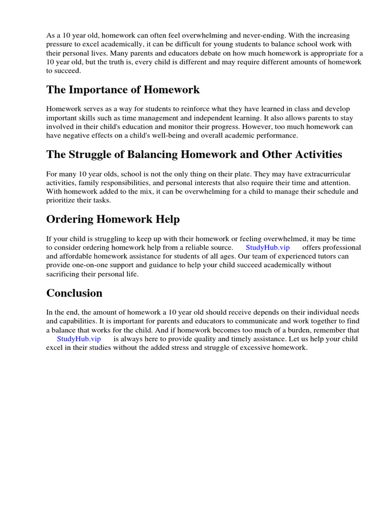how-much-homework-should-a-10-year-old-get-pdf-homework-teachers