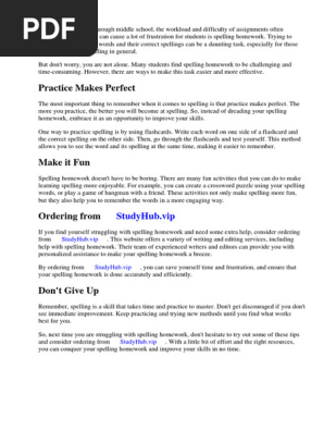 Spelling Homework Activities Middle School