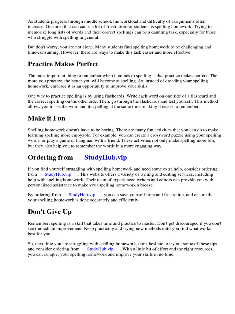 Spelling Homework Activities Middle School | PDF | Safari (Web Browser ...