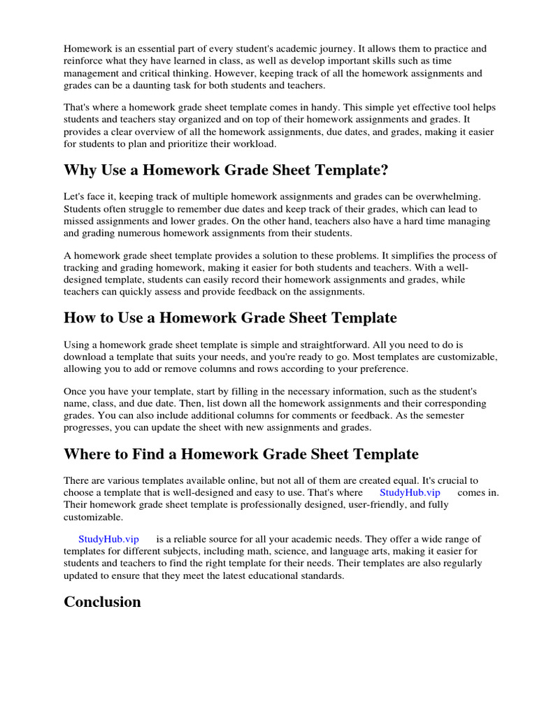 Homework Grade Sheet Template | PDF | Worksheet | Homework