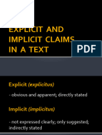 Lesson 7: Explicit and Implicit Claims in A Text