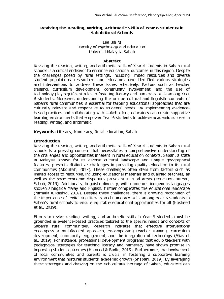 Reviving Skills in Sabah Rural Schools | PDF | Pedagogy | Literacy