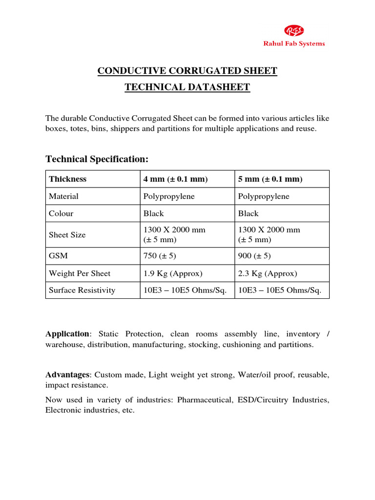 Conductive Corrugated Sheet Datasheet | PDF