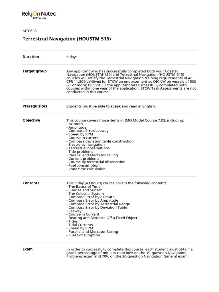 Terrestrial Navigation Course Overview | PDF