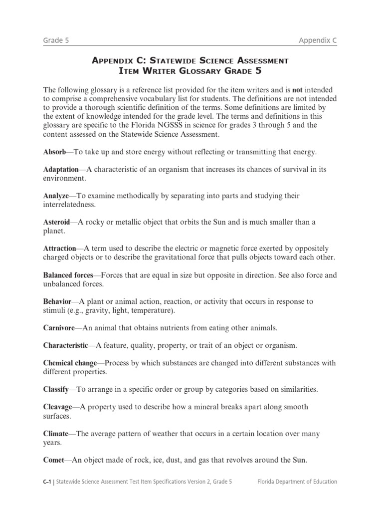 State science assessment vocabulary terms grade 5 pdf water force
