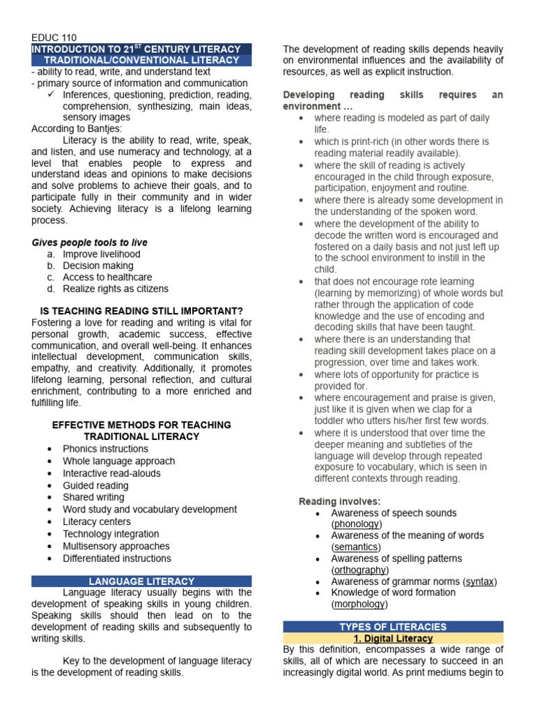 21st Century Literacy Overview | PDF | Literacy | Knowledge