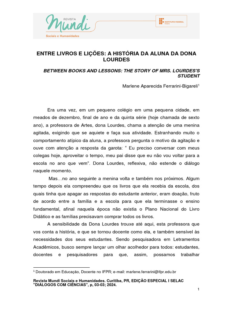 Entre Livros e Lições A História Da Aluna Da Dona Lourdes | PDF ...