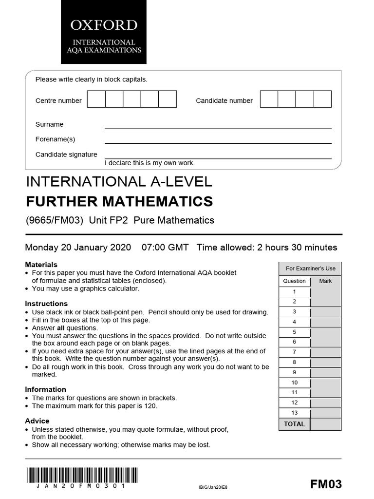 A Level Further Maths Unit 3 Question Paper Jan20 | PDF | Euclidean ...