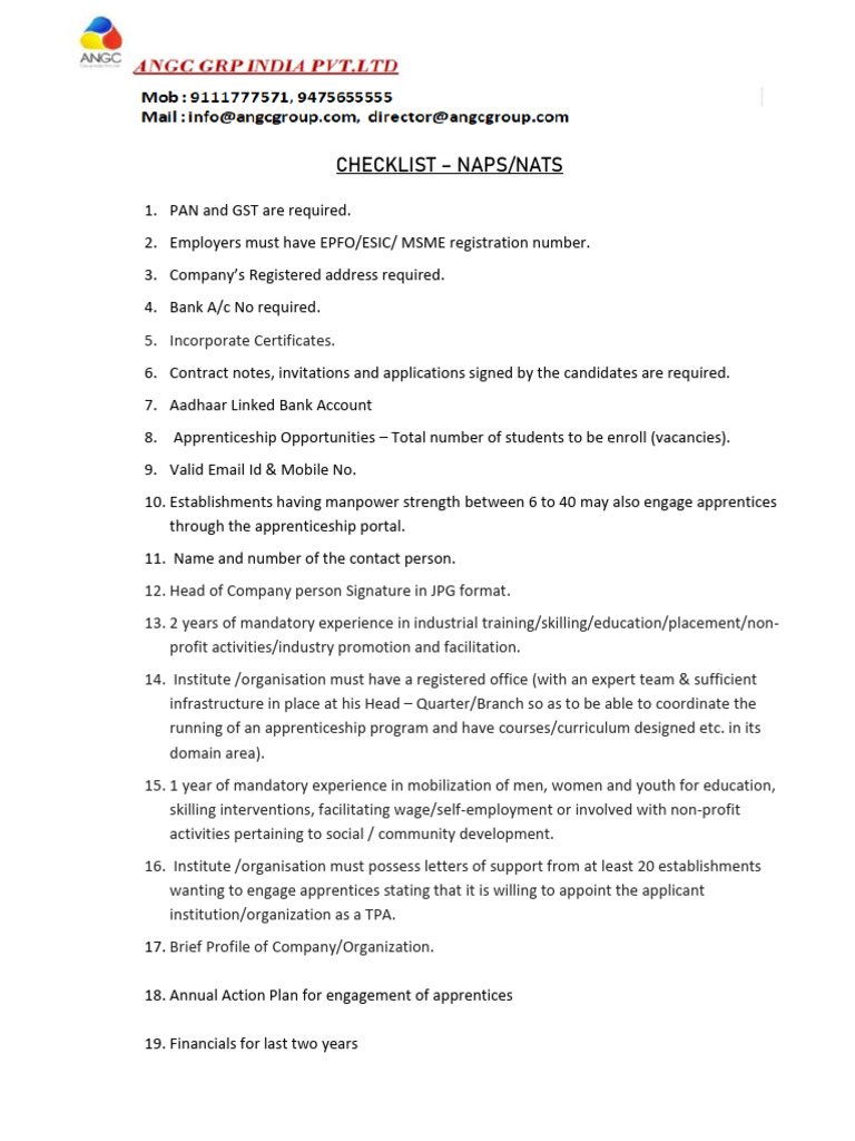 Checklist - NAPS & NATS | PDF