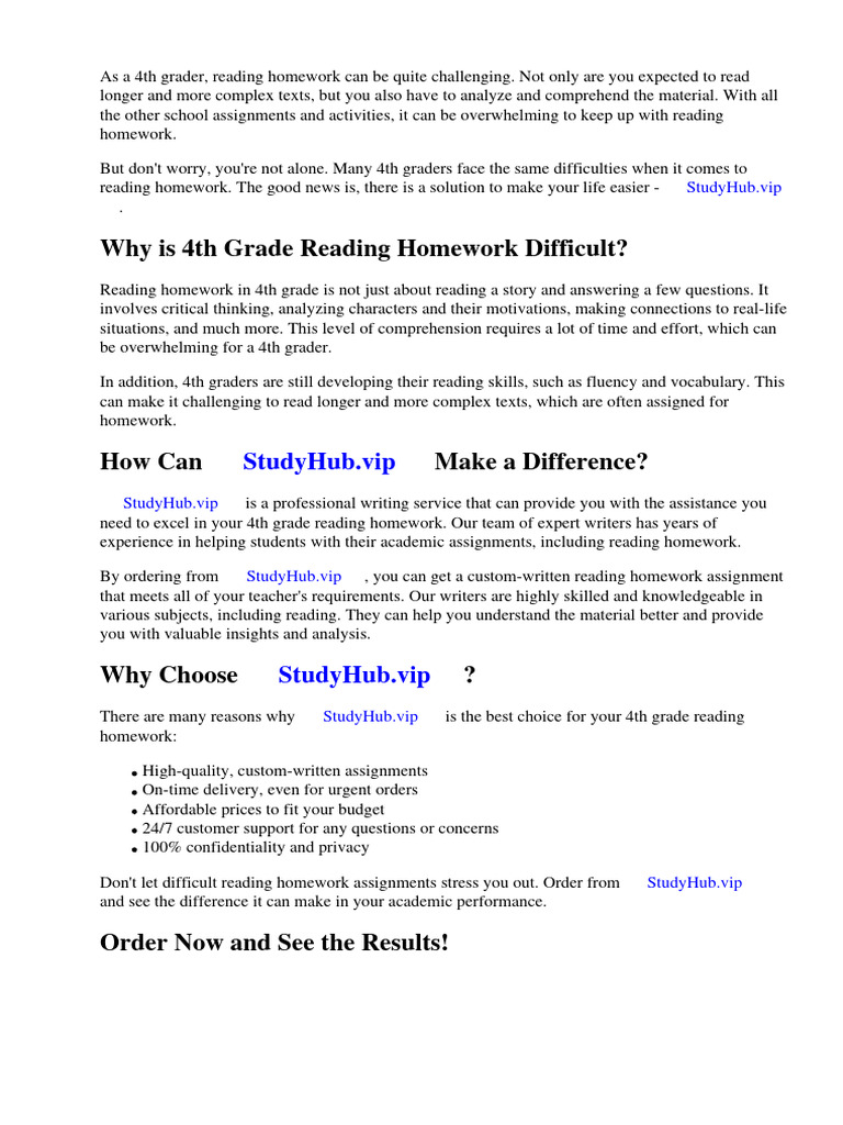 Reading Homework Menu 4th Grade | PDF | Menu | Homework