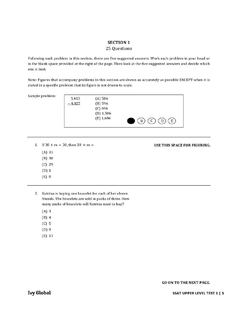 Ssat Upper Level Test Quantitative Section | PDF