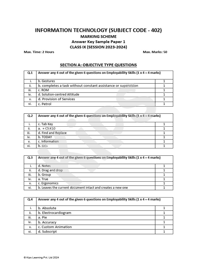 Class 9 IT Code 402 Sample Paper 2024 | PDF | Swot Analysis | Consultant