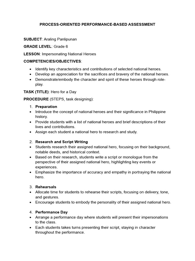 Process oriented performance based assessment pdf scrapbooking