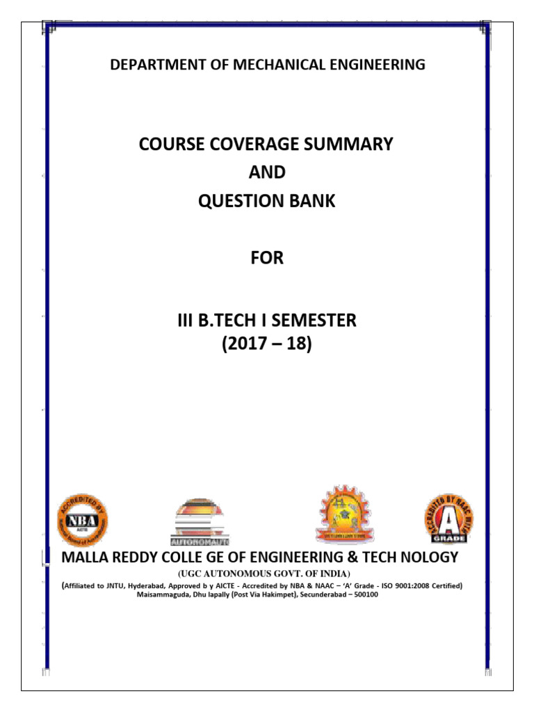 Mechanical Engineering Course Summary & Question Bank | PDF | Gas ...