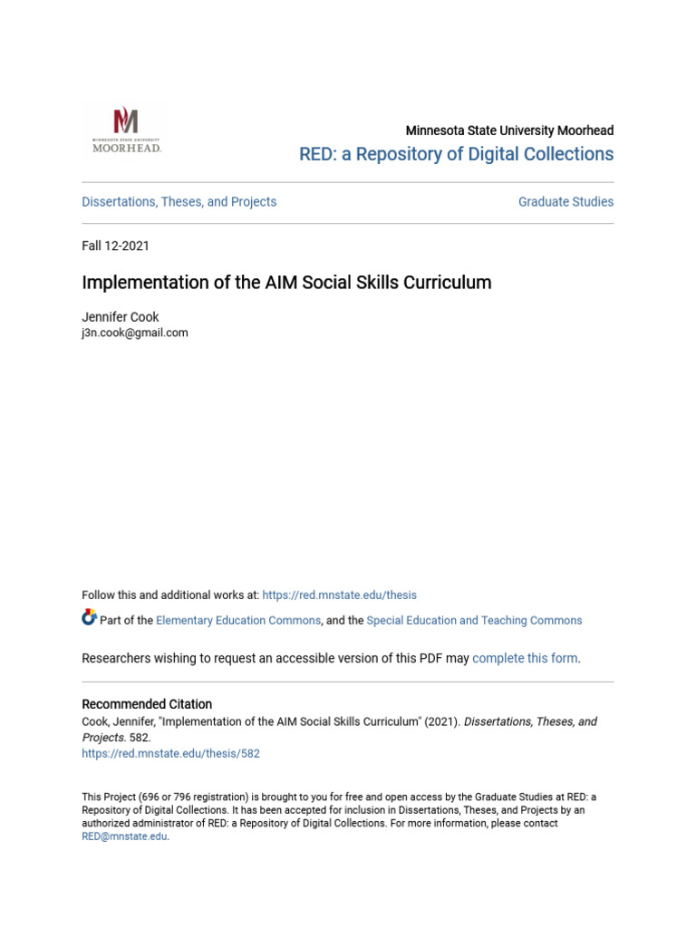 Implementation Of The Aim Social Skills Curriculum Pdf Mindfulness