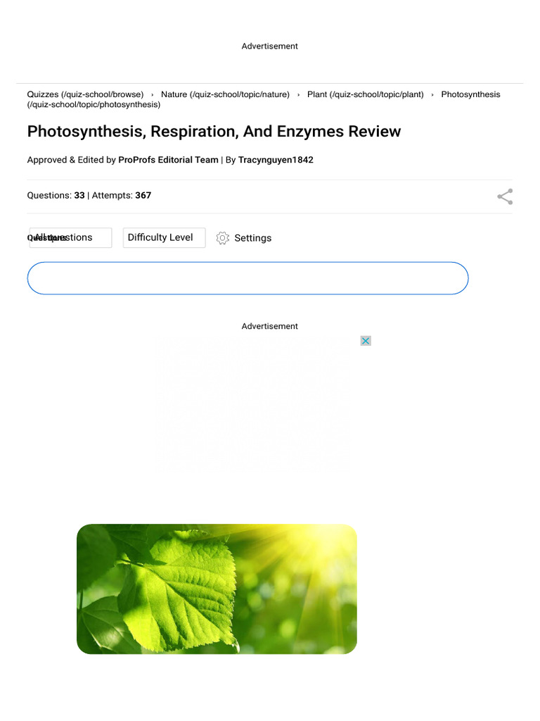 Photosynthesis, Respiration, and Enzymes Review | PDF | Cellular ...