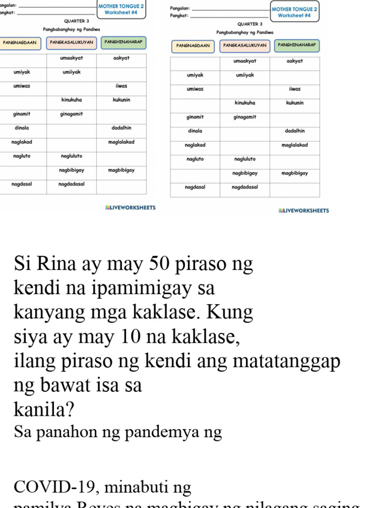 Word Problems in Math Tagalog | PDF