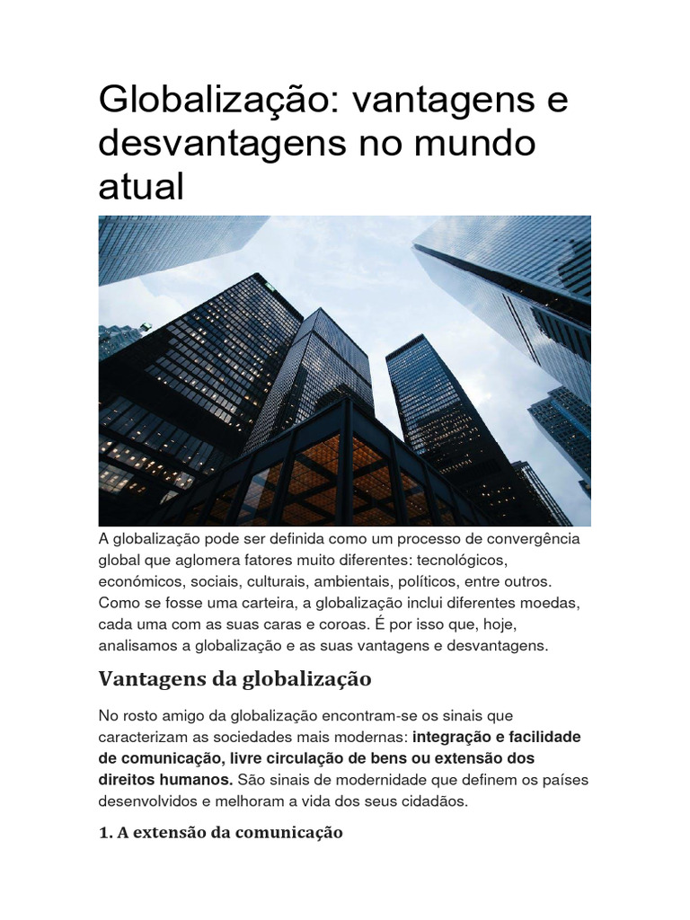 Vantagens e Desvantagens da Globalização | PDF | Globalização | Economia
