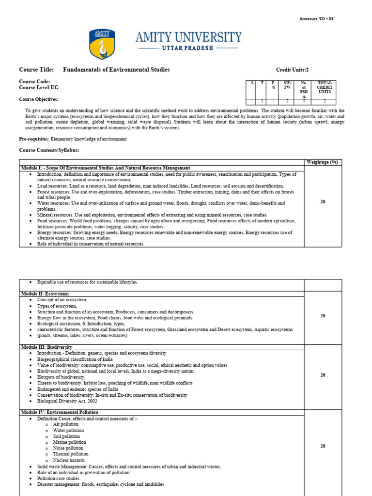Environmental Studies Course Overview | PDF | Biodiversity ...
