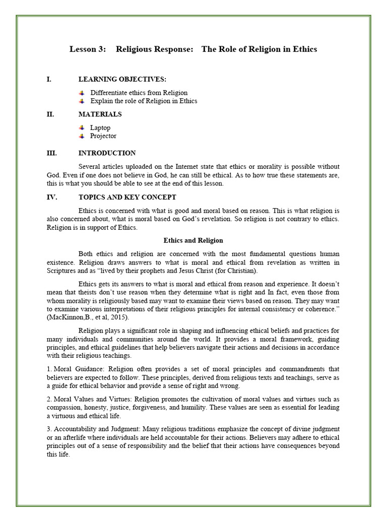 Role of Religion in Ethical Frameworks | PDF | Morality | Virtue