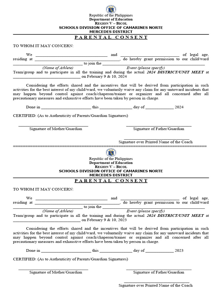 Parental Consent 2024 | PDF | Living Arrangements | Human Development