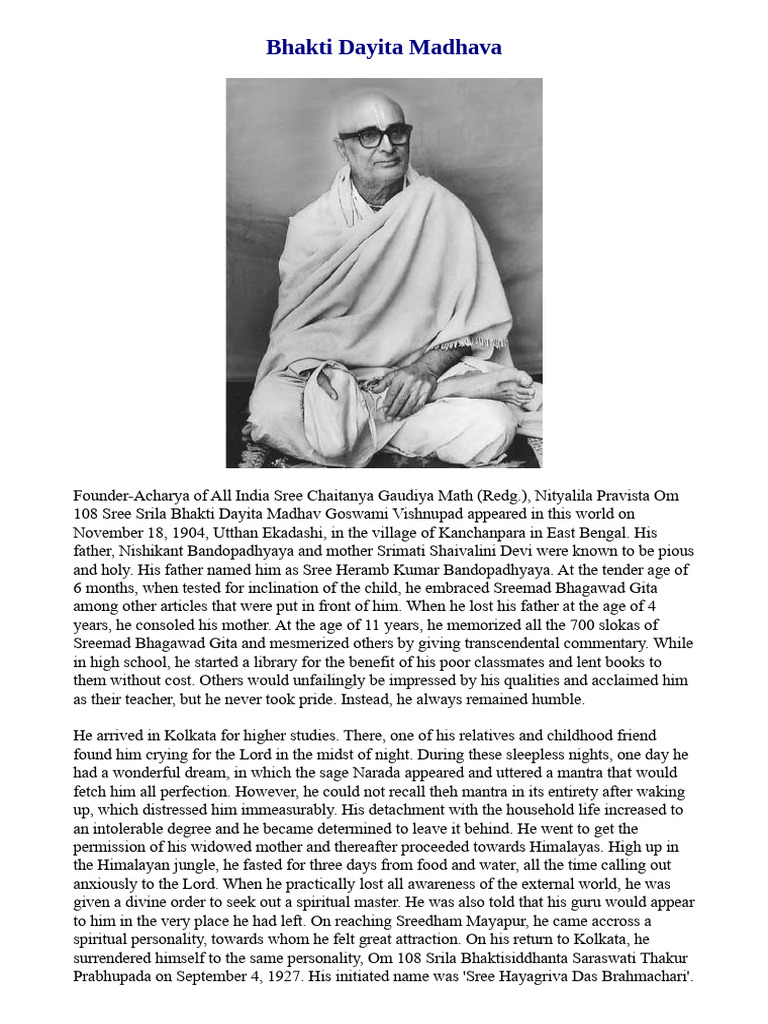 Life and Legacy of Bhakti Dayita Madhava | PDF | Indian Poetics ...
