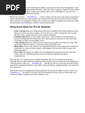 Homework Ideas for Pre k