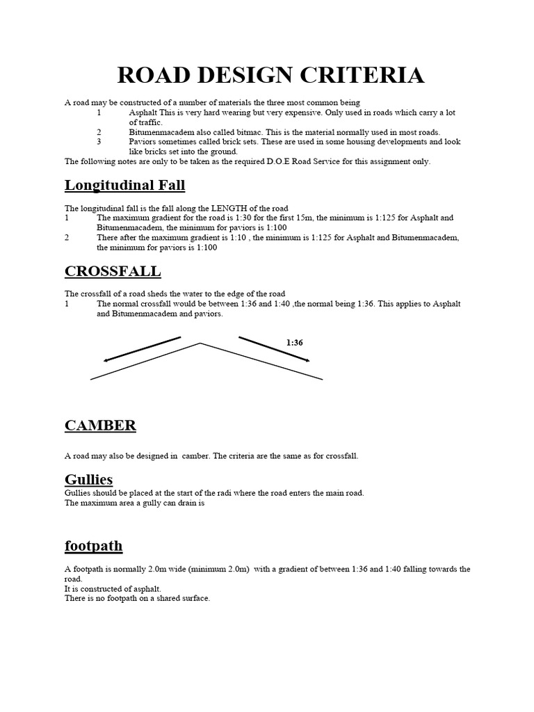 Road Design: Crossfall and Drainage Standards | PDF | Storm Drain ...