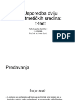 Usporedba Dviju Aritmetičkih Sredina Pomoću T-Testa