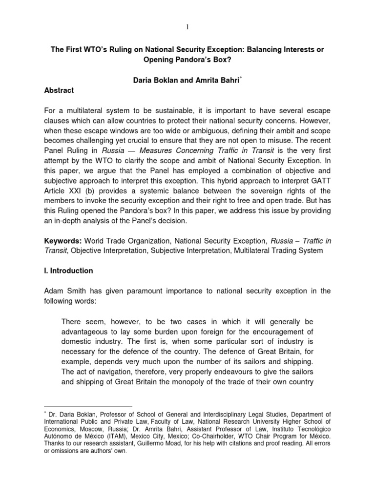 The First WTO s Ruling On National Security Exception Balancing The first wto s ruling on national security exception balancing
