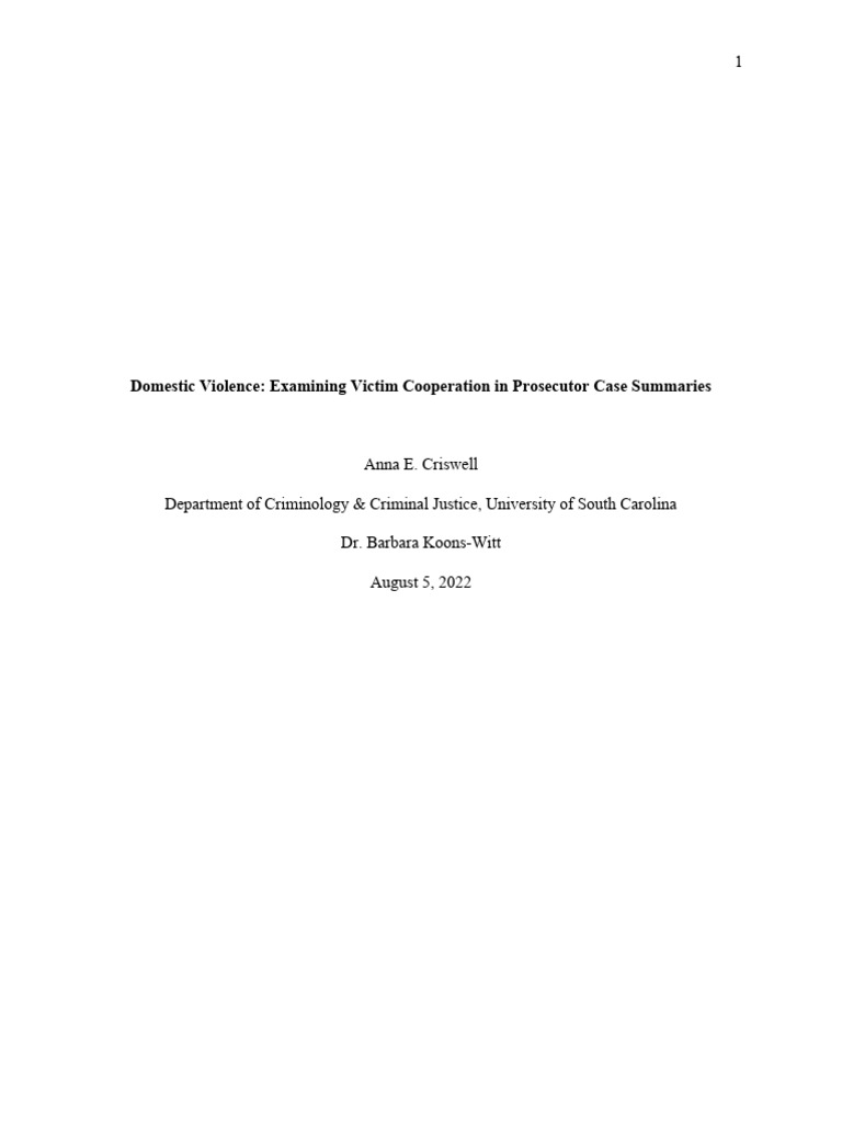 Reu DV Research Paper Criswell 1 | PDF | Domestic Violence | Violence