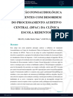 A Atuação Fonoaudiológica em Pacientes Com Desordem Do Processamento Auditivo Central (Dpac) Da Clínica Escola Redentor