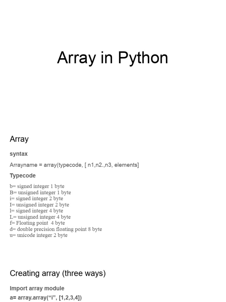 Array In Python 4 PDF Integer Computer Science Computer Programming Array in python 4 pdf integer computer science computer programming