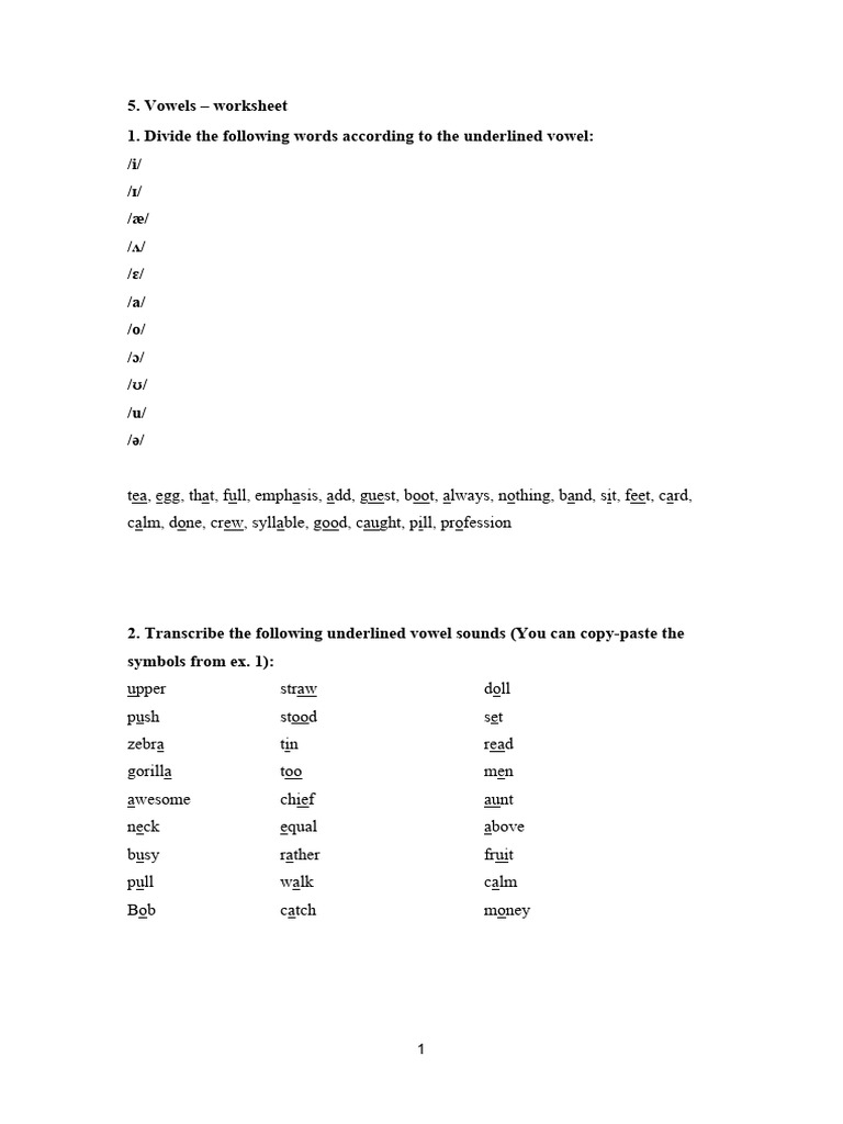 5 Vowels Worksheet | PDF | Linguistics | Phonetics