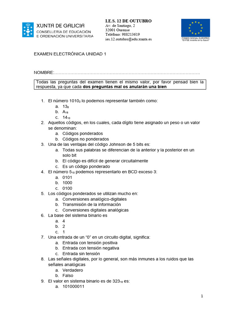 Código Johnson en Electrónica Digital | PDF | Decimal codificado en ...
