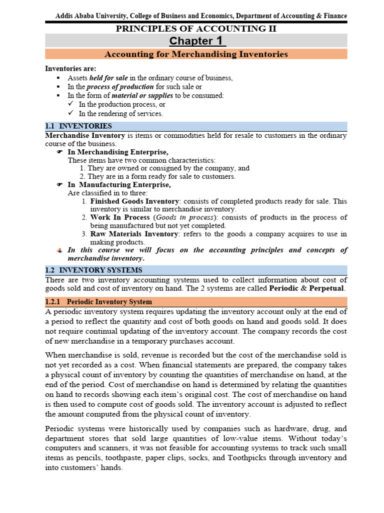 Ch-1-Merchandising Inventories | PDF | Cost Of Goods Sold | Inventory