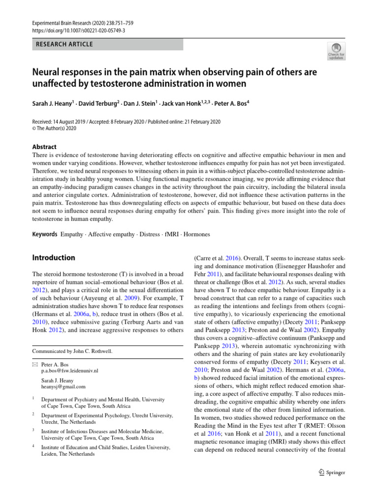 Testosterone's Impact on Empathy in Women | PDF | Empathy | Insular Cortex