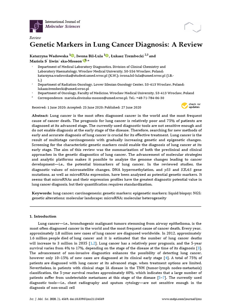 Genetic Markers for Lung Cancer Diagnosis | PDF | Biopsy | Polymerase ...