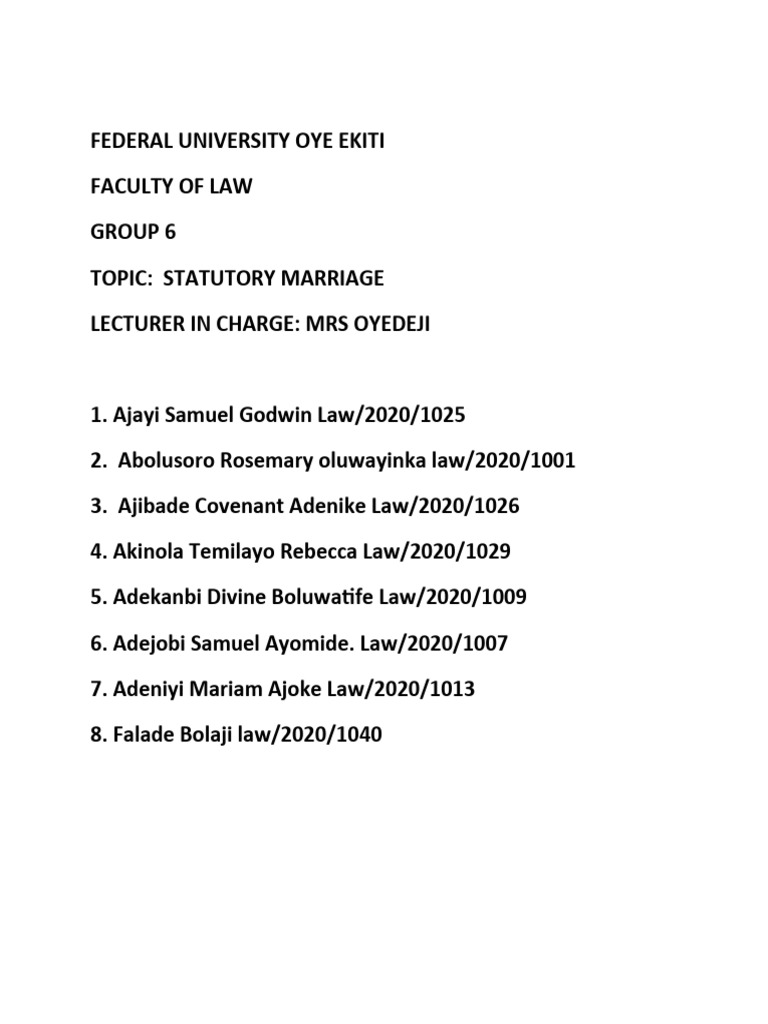 Group 6 Statutory Marriage 1 Pdf Marriage Wife