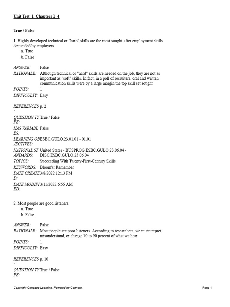 Unit Test 1 Chapters 1 4 | PDF | Communication | Nonverbal Communication