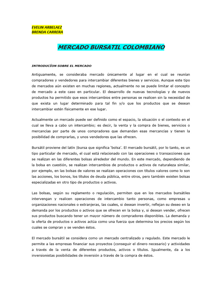 Mercado Bursátil Colombiano: Guía Completa | PDF | Bolsa | Mercado ...