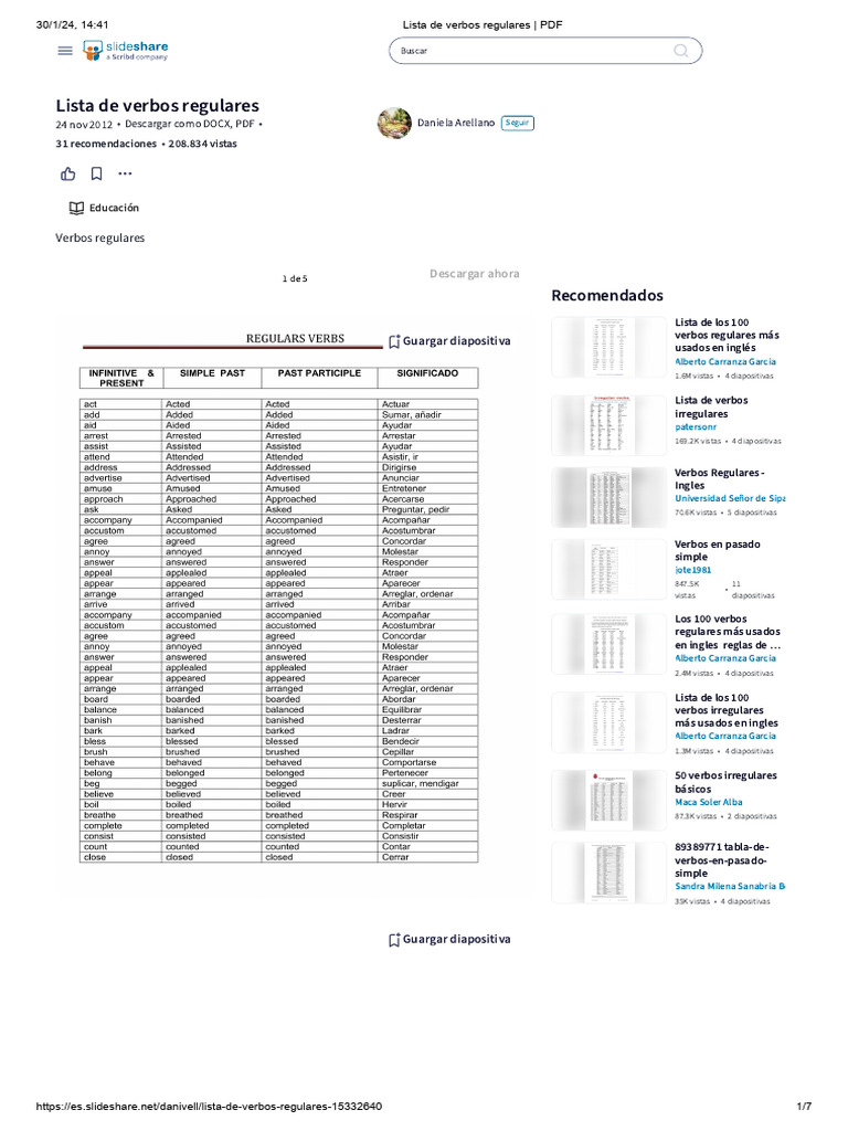 Lista de verbos regulares en inglés PDF | PDF | Gramática | Morfología ...