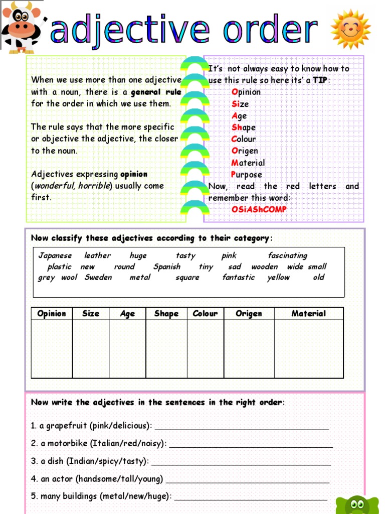 Order of Adjectives Worksheet | PDF | Language Arts & Discipline