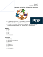 Key Words and Phrases Used For Mathematical Operations - Oct. 31, 2023