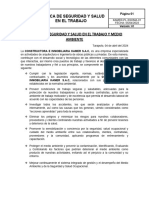 Politica de Seguridad y Salud en El Trabajo y Medio Ambiente