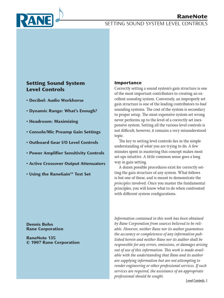 Setting Sound System Level Controls PDF Amplifier Decibel