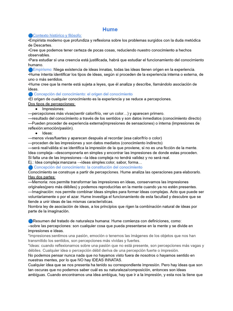 Hume: Empirismo y Conocimiento Humano | PDF | David Hume | Causalidad