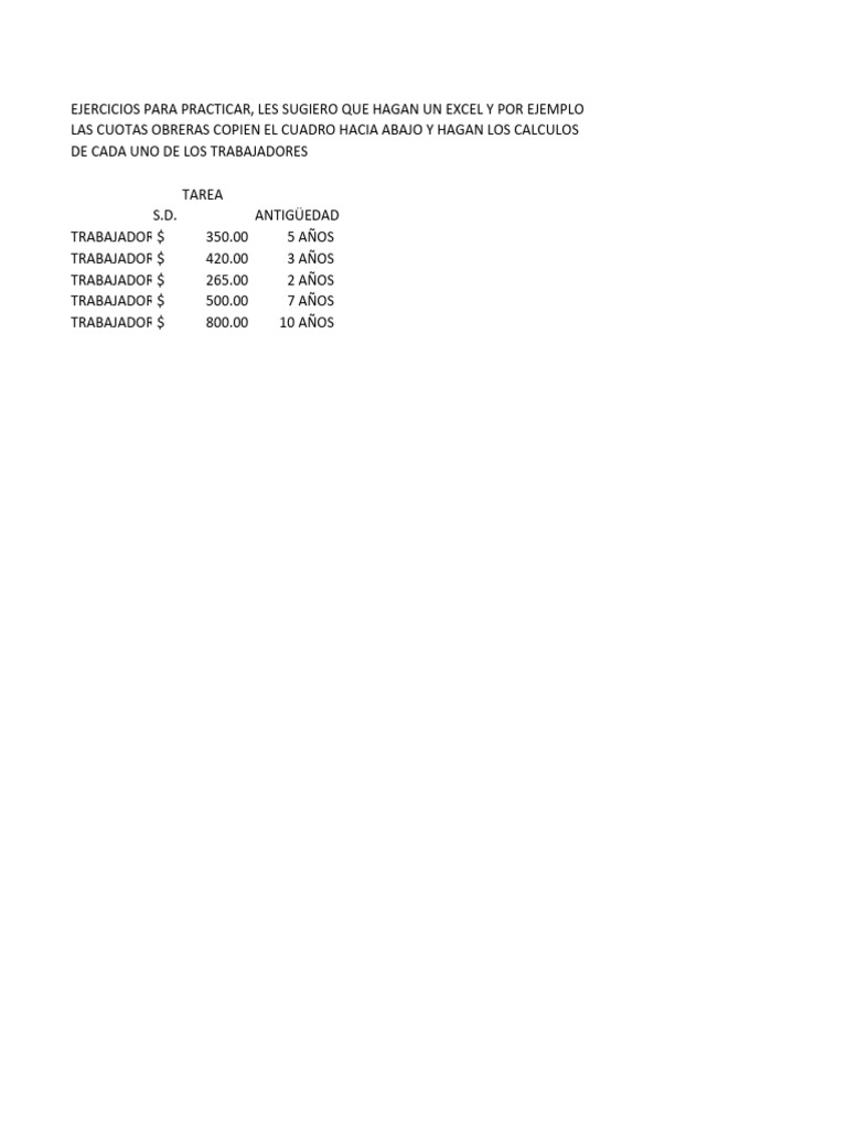 Ejercicios de Cálculo de Cuotas IMSS | PDF | Labor | Compensación laboral