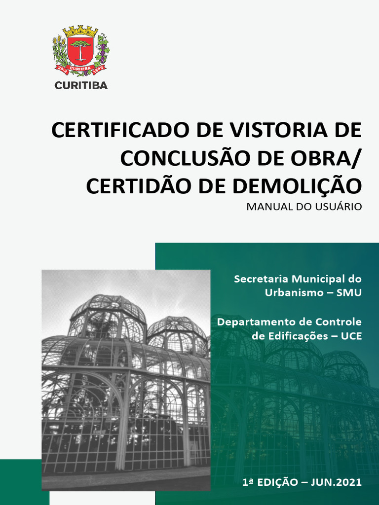 Prefeitura de Curitiba - Certificado de Vistoria de Conclusão de Obra ...